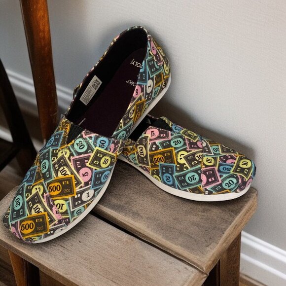 Toms X Monopoly Womens Alpargata Slip-On Shoes Size W10 Money Print Canvas - Picture 7 of 16